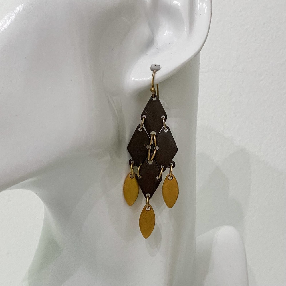 VTG Bronze Gold Diamond Dangle Earrings